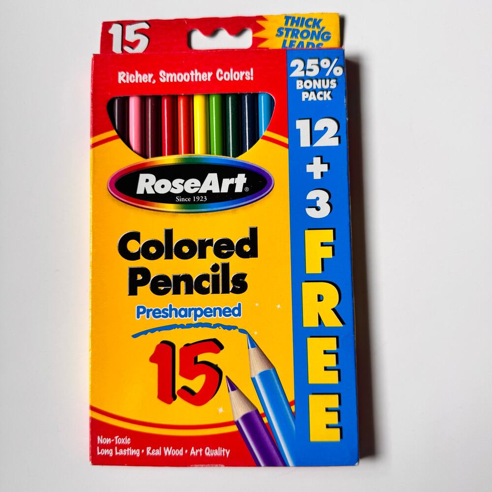 RoseArt colored pencils set of 15 Vintage 2004 New Old Stock Y2K